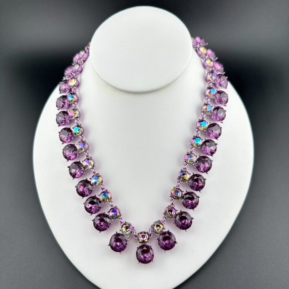 INC International Concepts Purple Double Row Crystal Statement Necklace - NEW - Picture 8 of 9